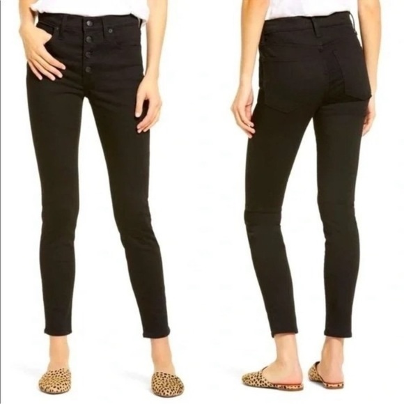 Madewell 9” Button Fly Mid Rise Skinny Black Jeans - Picture 1 of 5